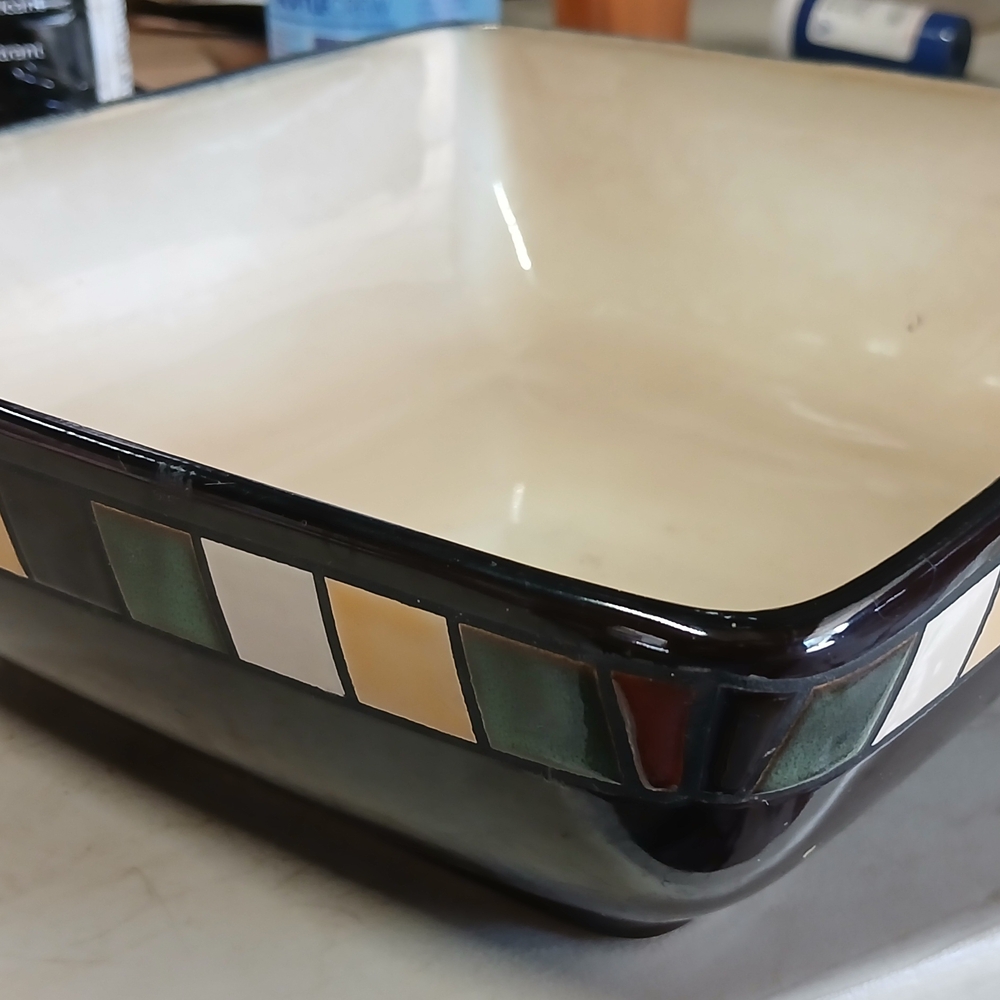 Square Ceramic Bowl with Geometric Design